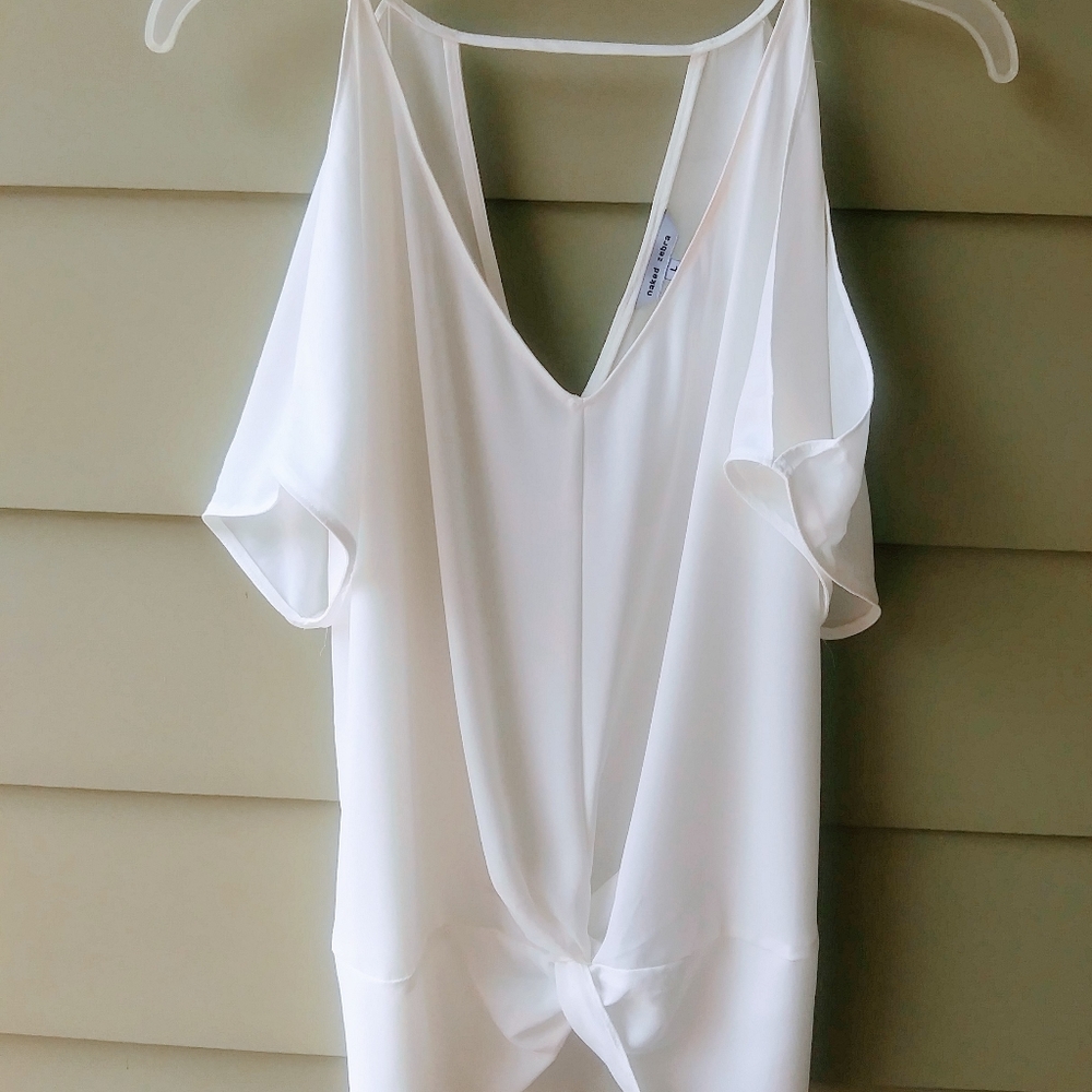 Naked Zebra Dressy Women's White Cold Shoulder Blouse Short Cap Sleeve SZ M New
